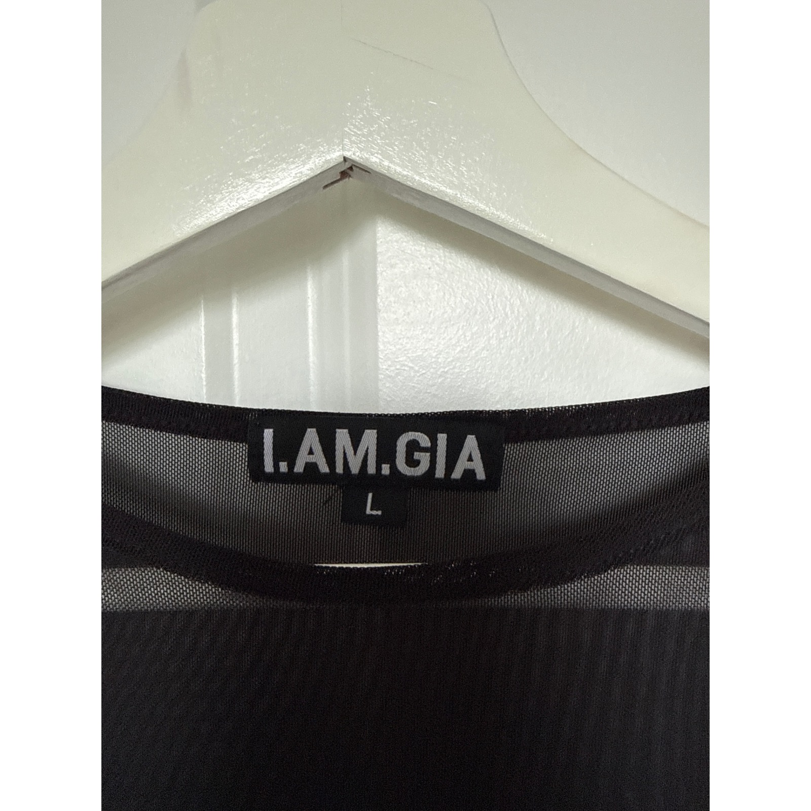 I.Am.Gia Black Mesh Cold Shoulder Bodysuit Lime Green Logo Long Sleeve Large — image 2 of 8